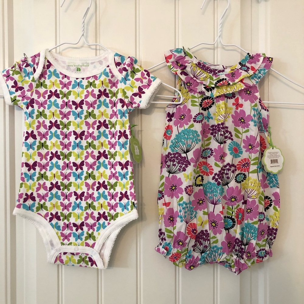 NWT Vera Bradley Baby girl romper onesie butterfly floral set discontinued 6-9mo